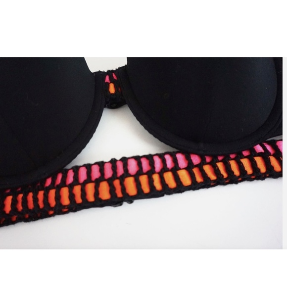 Victorias Secret Black Crochet Banded Push Up The Flirt Bandeau Bikini Top 34C - Picture 2 of 3